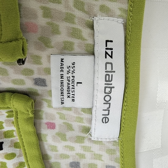 Liz Claiborne Key Hole Neck Sleeveless Lime Green Speckled Women's Top Size L - Picture 3 of 6